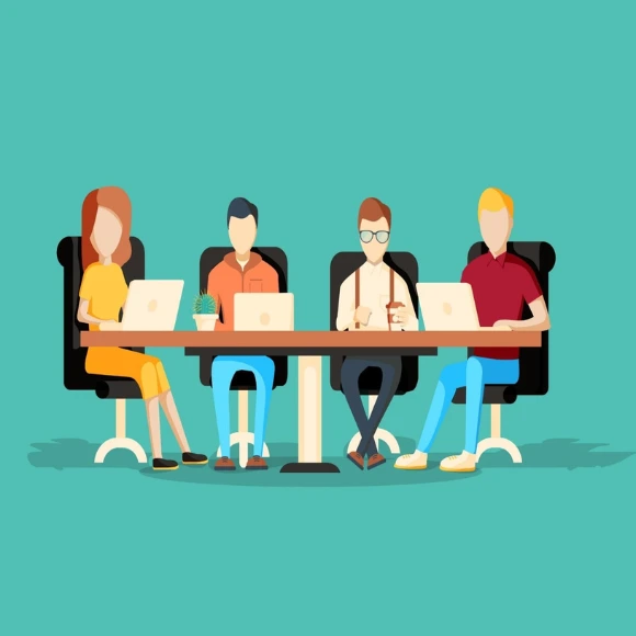 Il&middot;lustraci&oacute; d&rsquo;una aula moderna amb estudiants i professor connectats digitalment durant una formaci&oacute; presencial intensiva d&rsquo;agents immobiliaris a AICAT Barcelona.